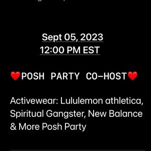9/5 12PM EST: Activewear: lululemon Posh Party CO-HOST